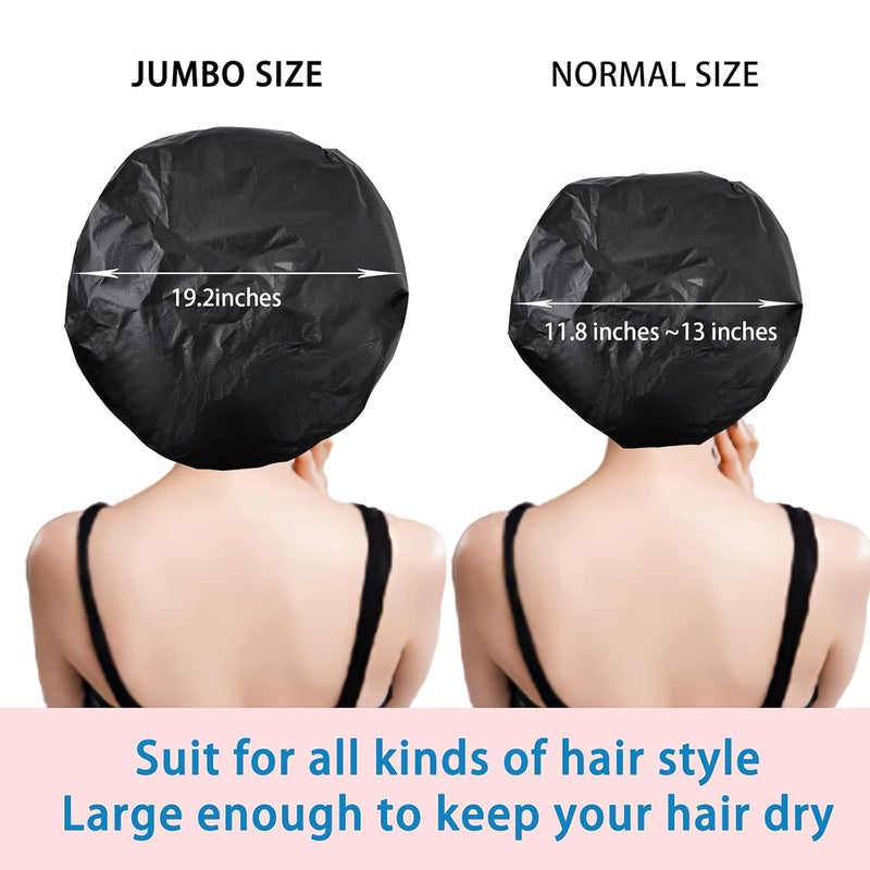 CHFONG Jumbo Size Shower Cap 2 PCS Waterproof Shower Caps for Women, Extra Large Shower Cap, Reusable Super Large Bath Caps Hair Cap for Long Thick Curly Hair, Locs, Twist Braids - Black + Purple - Image 3
